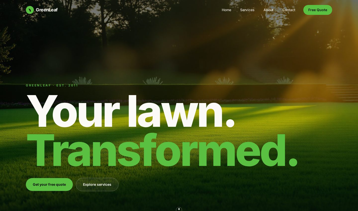 Homepage preview of the GreenLeaf Landscaping website
