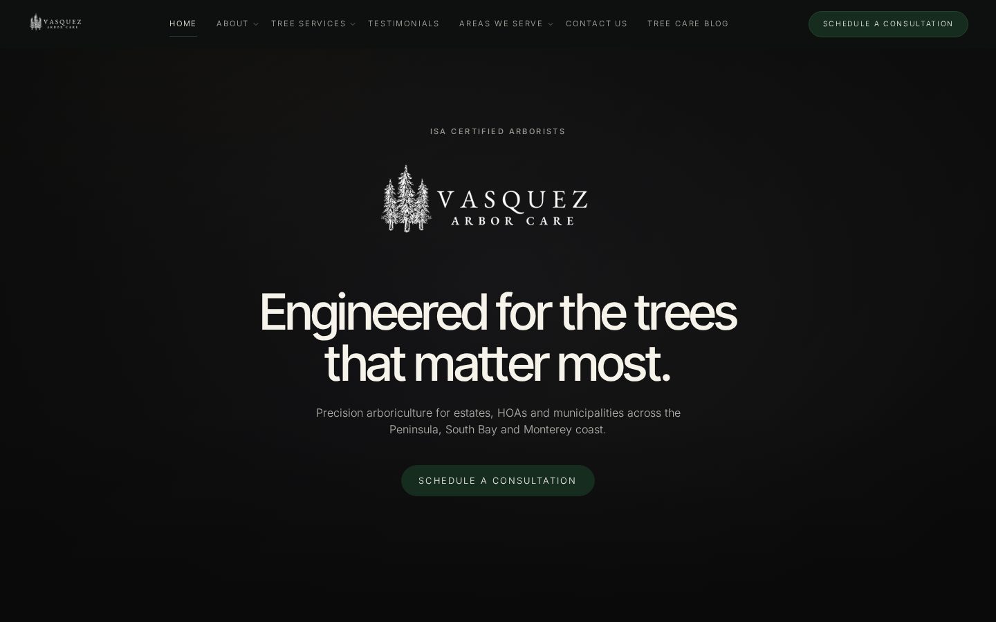 Homepage preview of the Vasquez Arbor Care website