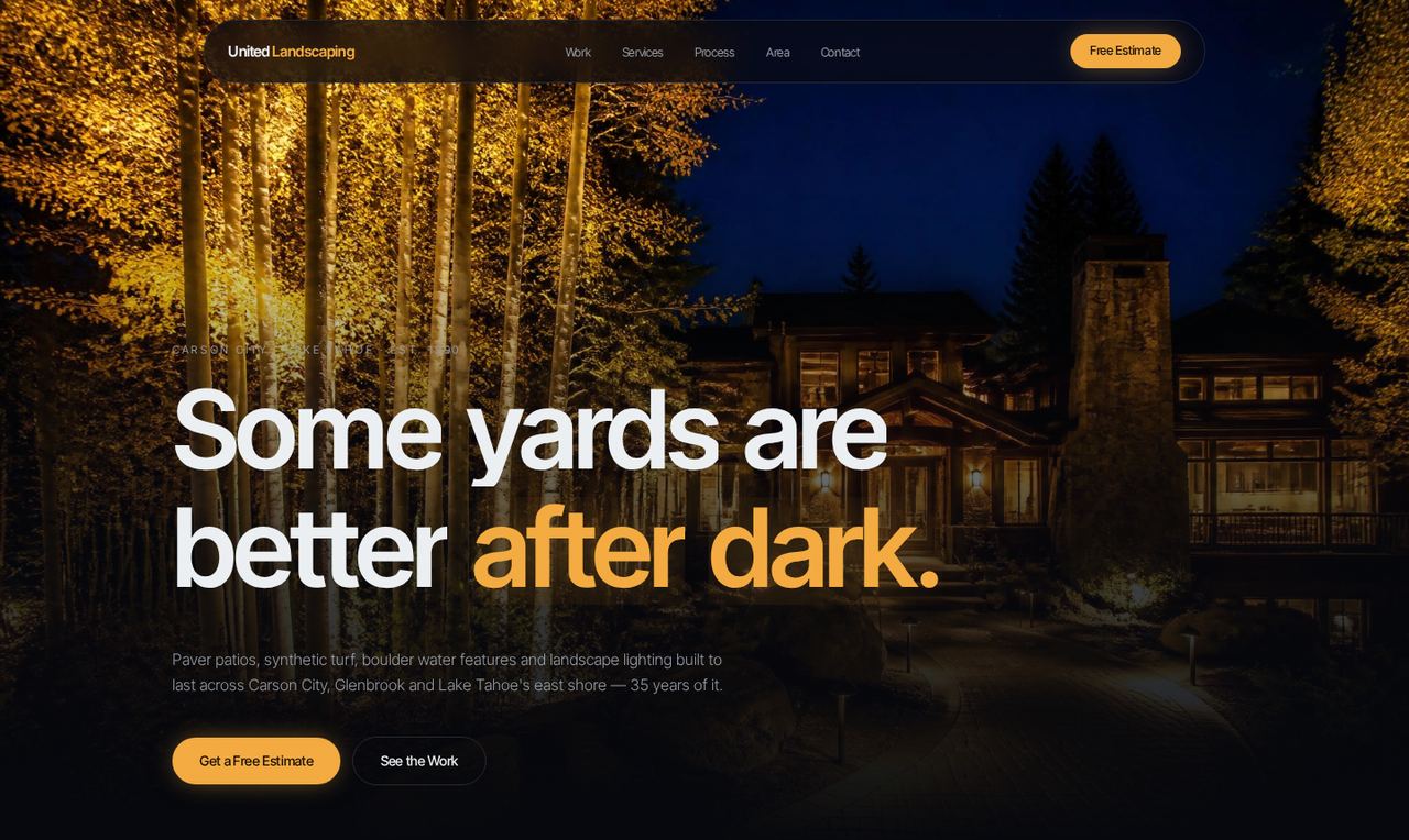 Homepage preview of the Amber Grove Landscape Lighting website